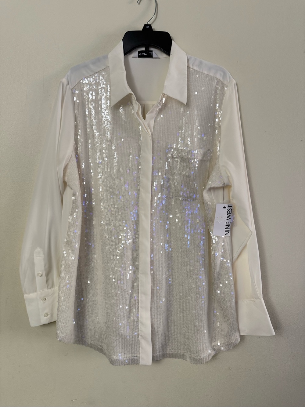 Nine West Ivory Sequin Front shirts